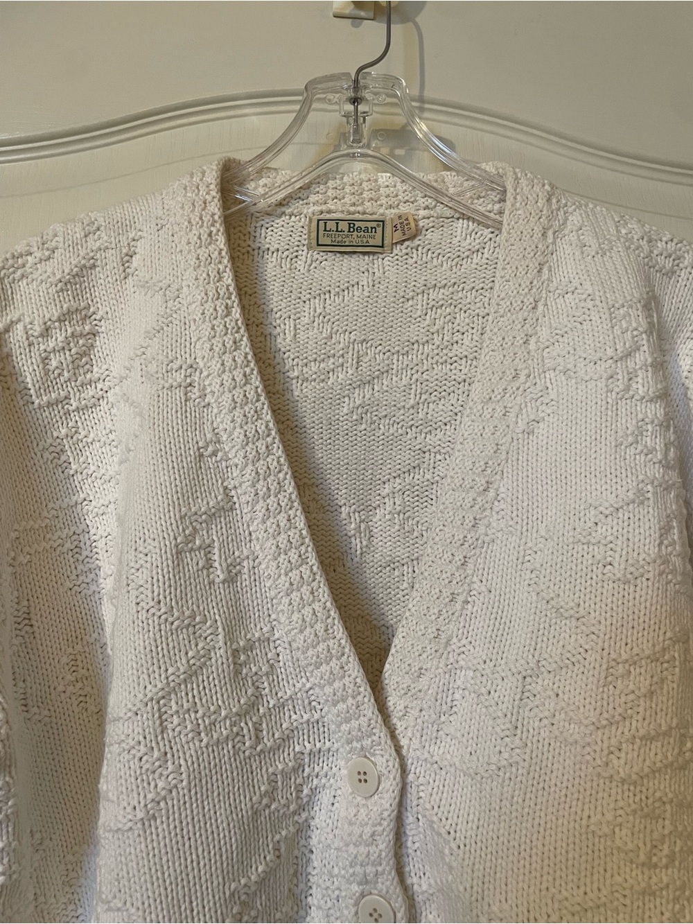 Vintage L.L.Bean USA Cotton Textured Knit Cardigan Sweater Oversized Ivory M - Picture 8 of 9